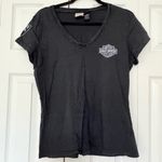 Harley Davidson Harley-Davidson Motorcycles Distressed Black Short Sleeve V-Neck Tee Shirt Photo 1