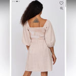 BIBI | Taupe Striped Smocked Puff Sleeve Dress White Size XL Photo 2