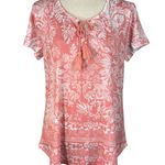 Style & Co Medium Top Floral Cap Sleeves Stretch Tasseled Keyhole Lightweight Photo 0