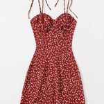 Women's Dress Frill Trim Strap Knot Front Ditsy Floral Dress Red Size XS Photo 2