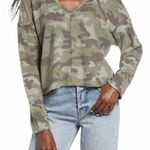 NEW La La Land XS Camo V Neck Fleece Long Sleeve Crop Top Buttery Soft Y2K Green Photo 0
