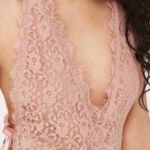 Topshop Blush Pink Plunge Sheer Allover Lace Side Ties Thong Bodysuit Photo 0