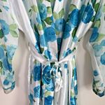 C&C California Vtg California Dynasty Womens Robe Sz L Satin Floral Long White‎ Blue Tie Photo 5