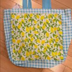 Laura Ashley  Yellow Lemon and Blue Gingham cotton Canvas Tote Bag Photo 5