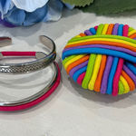 Like new Lot of‎ 2 Silver tone Bracelet cuff hair band holders with hair bands Photo 0