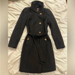 Tahari  Elegant Black Trench Coat with Gold Accents Photo 1