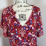 By Anthropologie Dress Medium Floral Print Ruffle V Neck Short Sleeve Tiered Red Photo 1