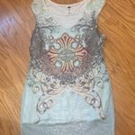 Harley Davidson Sheer Rhinestone Cross Floral Women’s Tank Top Size Large Blue Photo 0