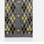 ZARA NWT Argyle Heavy Knit Cardigan Jumper Grey Green Yellow Wool Blend Photo 2