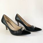 Coach Leather Point Cap Toe Black Silver Plate Emblem Stiletto Heel Zan Size 9.5 Photo 1