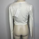 Bobi NWT Front Knot Crop Top MEDIUM Cream Long Sleeve Jersey Knit Casual Modern Photo 3