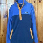 Columbia women’s 2 toned blue and brown pullover quarter button sweatshirt MD Photo 0