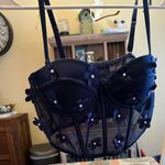 Navy blue corset top with flowers and pearls. Size medium Photo 0