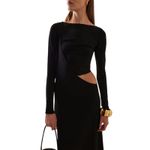 Paris Georgia Lola Black Ribbed Cutout Drape Maxi Dress S NWT Minimalist Chic Photo 4