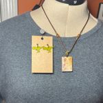 Jewelry Set! Dinosaur Earrings and Fossilized Coral Pendant Necklace Green Photo 0