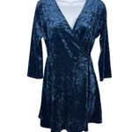 Lulus Women’s Blue Crushed Velvet Wrap Dress Size L Fit & Flare Holiday Party Photo 0