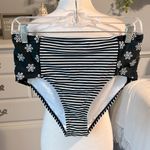 High Rise Waisted Bikini Bottom Black Striped Swimsuit Womens Small New Roomy Photo 10