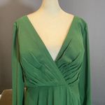 Women’s Green Chiffon Full Length Long Sleeve Dress Corset Back Leg Slit Size 12 Photo 1