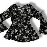 Entro Blouse Women’s S Floral Long Bell Sleeve Babydoll Top Black Whimsygoth Photo 0