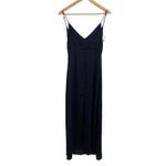 Capulet Navy Deep V-neck Maxi Satin Dress High Slit Size Small Photo 6