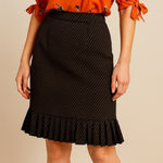 Kasper  Petite Black Pinstripe‎ Ruffle Hem Knee Length Skirt Photo 0