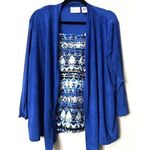 Alfred Dunner Women M Cardigan Blue Textured Open Front Top Set Office Casual Photo 0