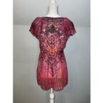 Y2K 2000s Floral Print Lettuce Cap Sleeve Whimsy Fairy Grunge Boho Top SMALL Pink Photo 4