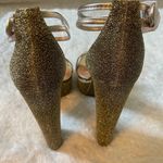 Bamboo Holiday Gold glam metallic glittery felt platform high chunky formal event heels Photo 3
