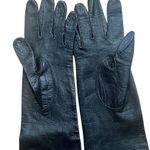 1960s French Cocktail Long Black Leather Ladies Gloves Vintage Below Elbow Photo 1