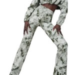 ZARA Green Tie Dye High Waisted Stretch Flare Split Leg Pants Photo 0