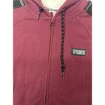 Victoria's Secret Victoria’s Secret PINK Hoodie Women’s Small Maroon Black Mesh Trim Zip Up Photo 11