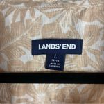 Lands' End  Size 14 Pure Linen Button Down Shirt Tropical Print Neutral Tan Beach Photo 3