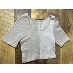 Free People  Intimately Crop Top Two Toned Stretch Ribbed XS/S Short Sleeve Beige Photo 0