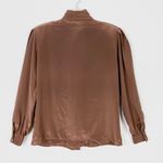 Vintage Peters & Ashley Brown Pleated Satin Mockneck Long Sleeve Blouse Size 6 Photo 3
