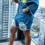 Hayden Los Angeles Womens size medium Jean distressed button up romper Photo 0