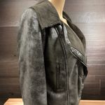 Monoreno  Faux Leather Fur Lined Moto Jacket Brown Gray Coat Womens Medium Photo 6