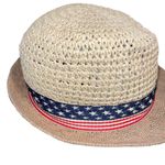Steve Madden Fedora Hat Patriotic Band Stars Stripes Flag Paper Yarn Holiday OS Photo 2