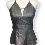 EXPRESS NWOT Silver Metallic Peplum Plunge Neck Halter Top New Photo 3