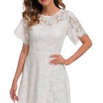 MSLG Elegant Round Neck Short Sleeves Floral Lace Party Dress Sz M Wedding Look White Size M Photo 0
