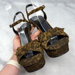 Saint Laurent Bianca Bow 105 Leopard Suede Platform Stiletto Sandal Heels Brown Photo 5