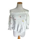 ZARA Womens Chocolate USA Floral Embroidered Off Shoulder Crop Top - Sz M Photo 2