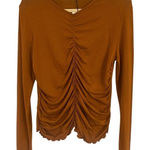 Mango MNG top ruched front with lettuce leaf hem sz Large NWT Photo 0