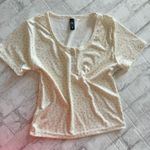 Womens Ribbed Crewneck Short Sleeve Floral Stretch Shirt Dainty Design XS/S Size undefined Photo 1