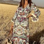 ZARA ππ Printed Midi Dress ~ Multi-Color Abstract Botanical Print Small S NWT Photo 1