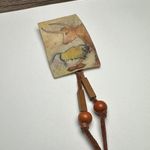 Longhorn / Bull Painting Beaded Leather Fringe Brooch Pin Vintage Handmade Photo 7