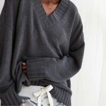 Aerie Oversized Chunky Knit Chenille Sweater Tunic V-Neck Charcoal Gray Size XS Photo 1