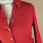 Free People  Womens Red Black Polka‎ Dot Shirt Dress Small Photo 2