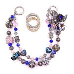 Handmade 🩷🩶💙 Luxury Bag/Phone Chain Charm/Keychain COLORFUL FLOWER BOUQUET Bling Crystals Photo 0