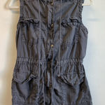 Mudd  Women’s Vest Utility Full Zip Snap Hooded Cargo Washed Gray Size Medium Photo 0