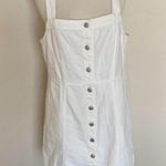 Madewell Denim Square-Neck Sleeveless Mini Dress in Tile White Size 14 NWT Butto Photo 2